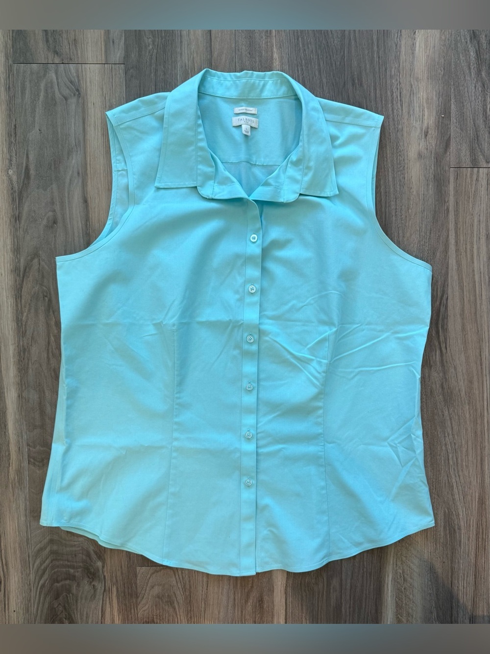 Talbots Turquoise Wrinkle-Resistant Button-Down Sleeveless Shirt Size L